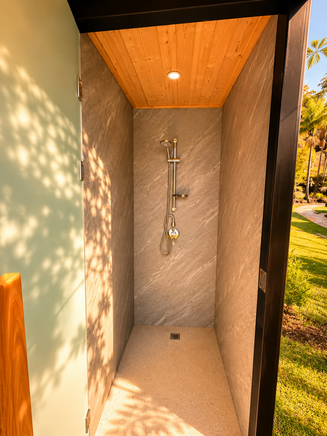 Outdoor cold shower at the wellness centre